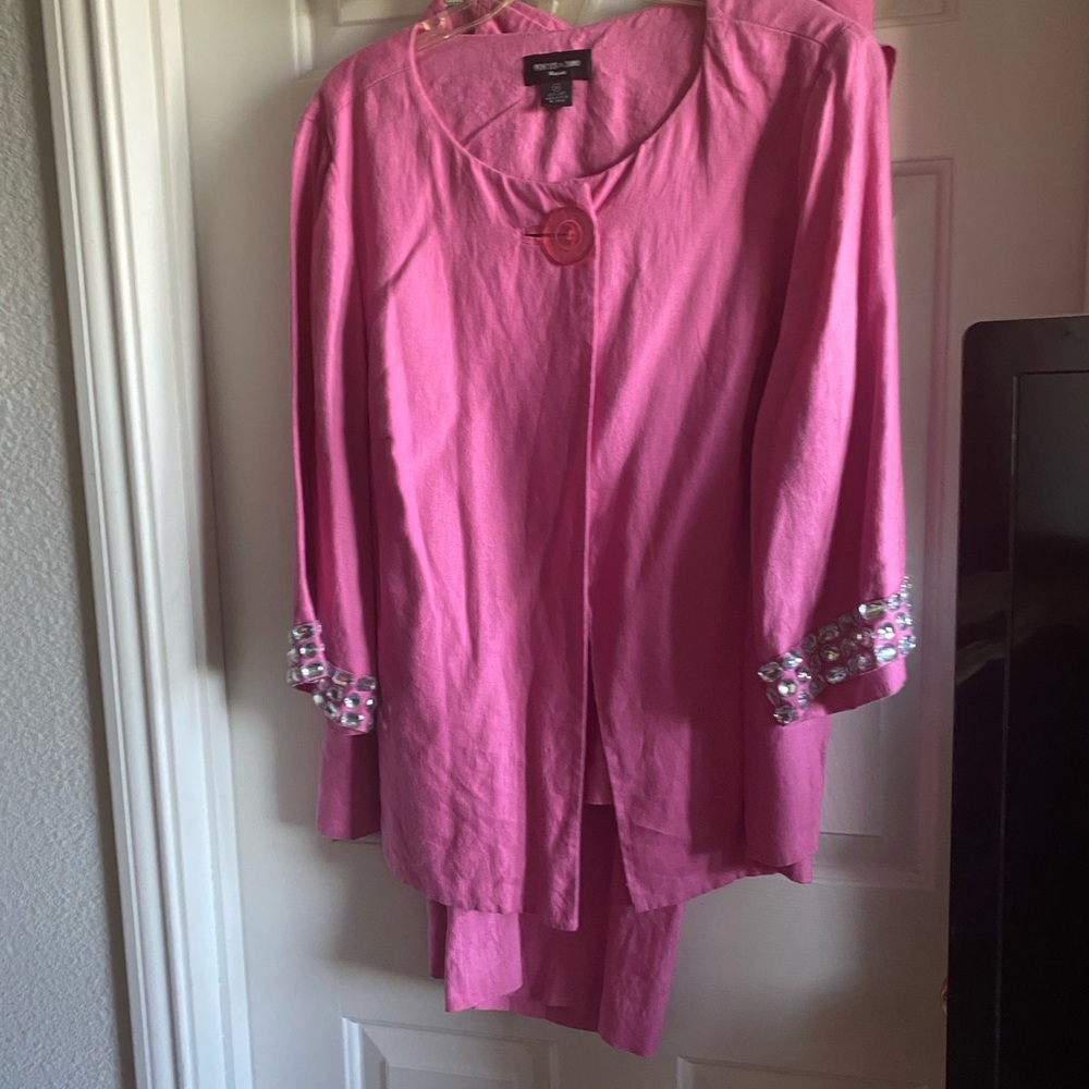 Pink pant suit ..jacket with Embellished Sleeves